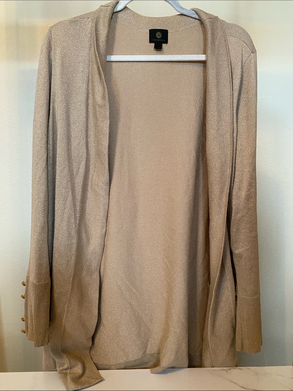 JM Collection Shimmery Taupe Open-Front Cardigan